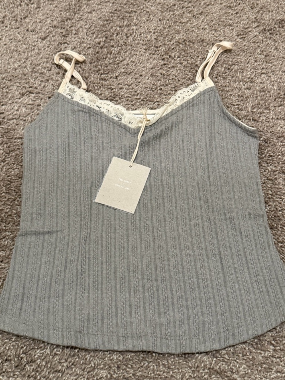 Cottagecore Gray Lace Trim Cami Blu Pepper Adjustable Strap Tank Size Small NWT - Picture 3 of 8